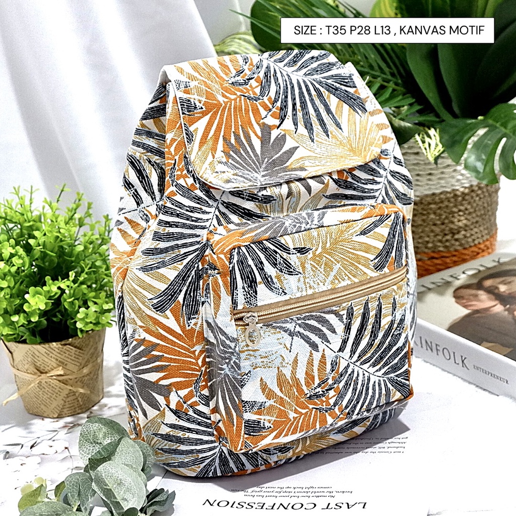 Ransel Kanvas Wanita Travel Multi-fungsional Tali Serut Ransel Siswa Campus Style banyak motif Warna-Motif 101