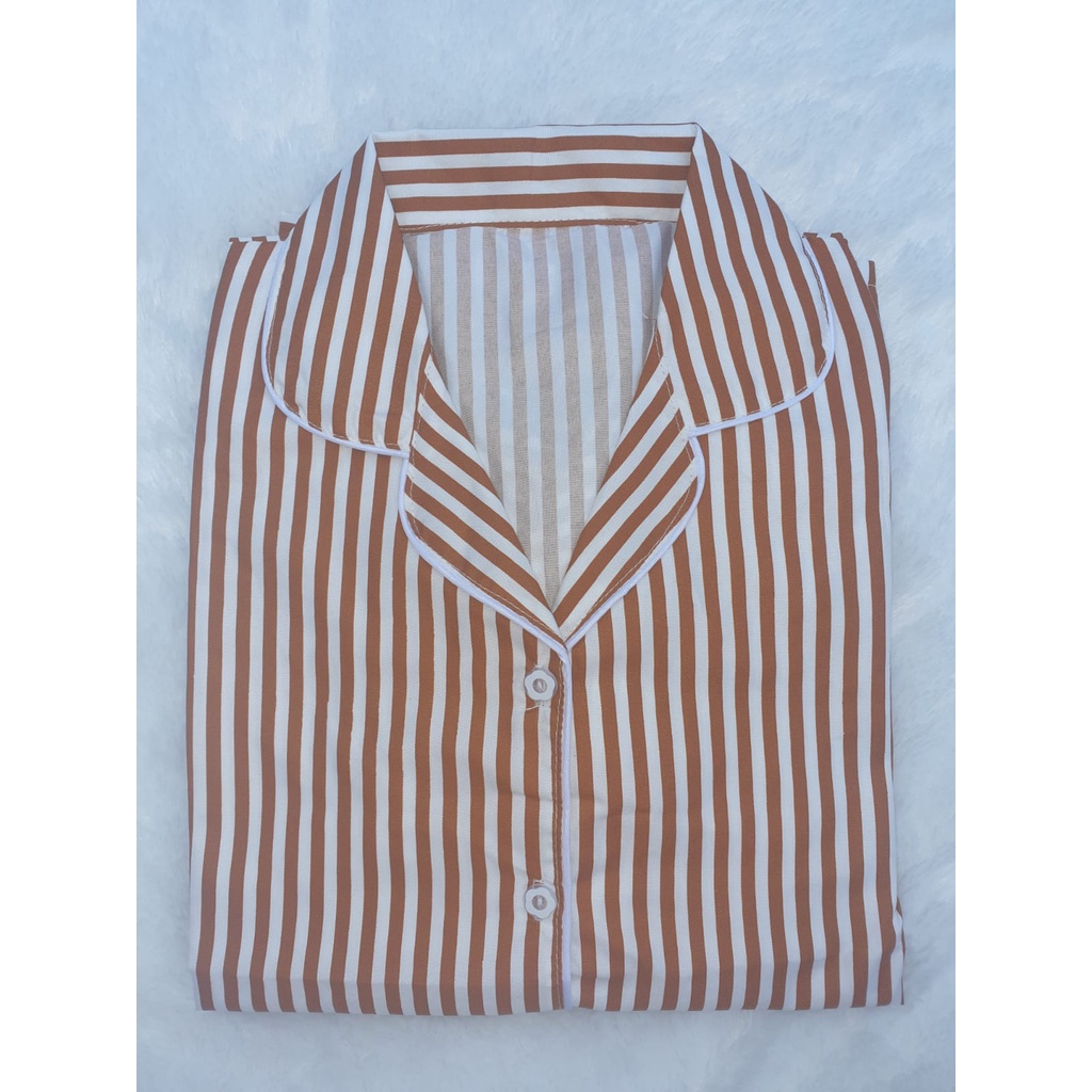 BJ-Piyama CP Wanita Dewasa Salur - Baju Tidur Lengan Pendek-Salur Bata