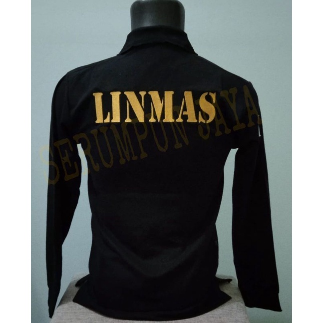 KAOS LINMAS PANJANG HITAM - KAOS KERAH LINMAS HITAM PANJANG FULL BORDIR