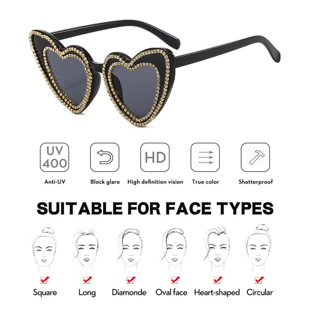 Lily Heart Sunglasses Retro Shining Love Heart Ladies Eyewear Kacamata Hitam Untuk Wanita