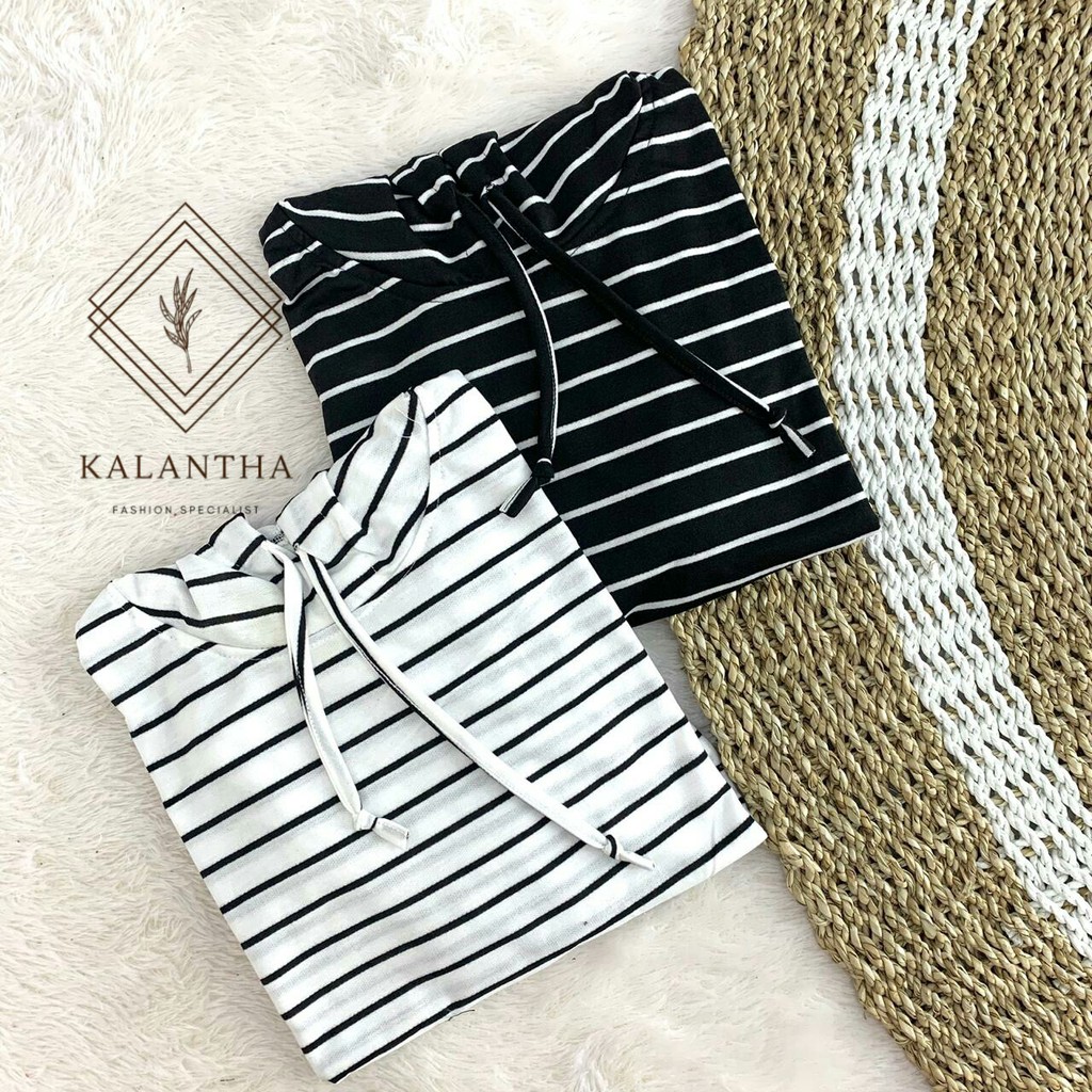 SALE !! KALANTHA FASHION Crop Tee Salur Hoodie Wanita Kekinian All Size-2