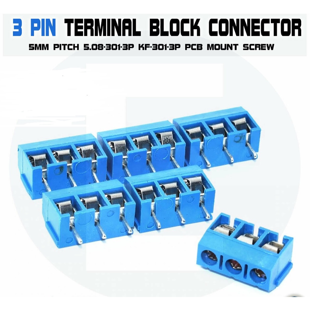 KF301-3P 3 Pin Plug-in Screw Terminal Block PCB Connector Konektor 5 mm Blue Biru