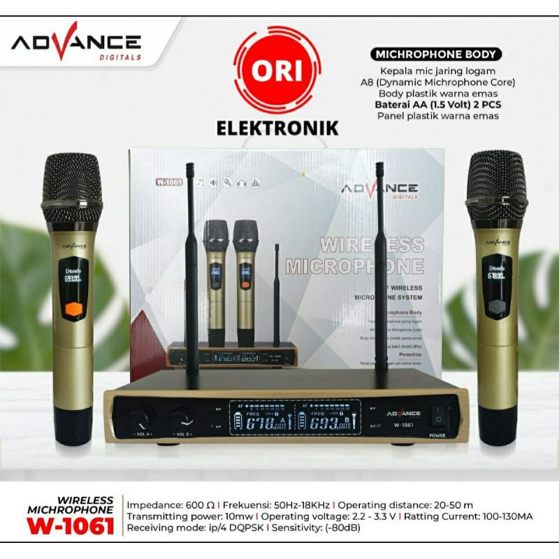 ADVANCE WIRELESS MICROPHONE W-1061 UHF WIRELESS