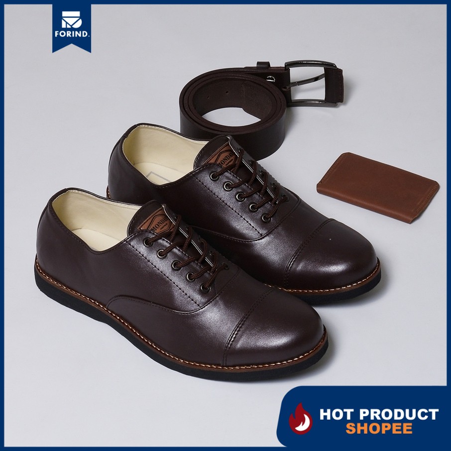 Oxford Brown | Sepatu Pantofel Santai Kasual Kerja Kuliah Pria Cowok Men Laces Ori | FORIND x Monday