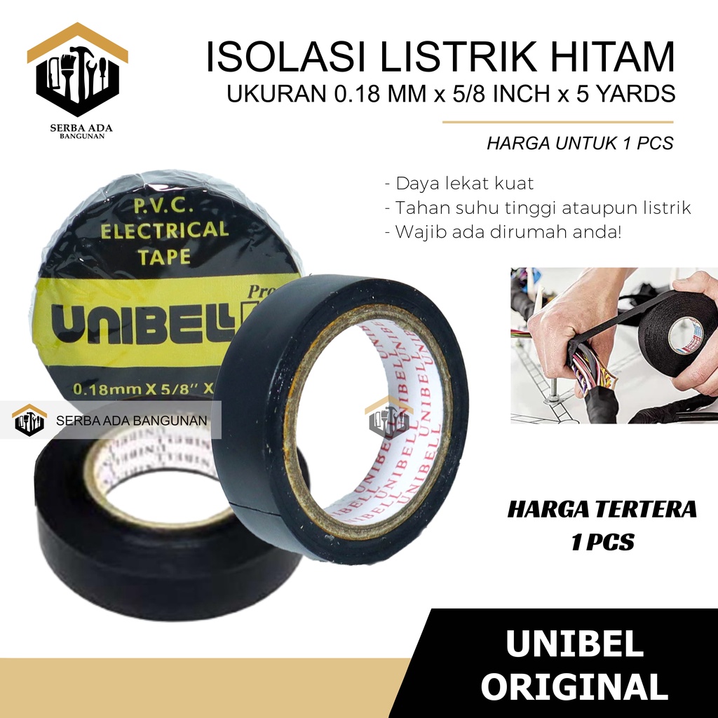 Isolasi Lem Listrik Solatip Unibel Unibell Pro Selotip Lakban PVC Electrical Tape Solasi Kabel Hitam