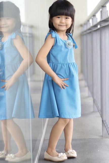 Dress delila polka dress katun paris untuk anak usia 4-7 tahun