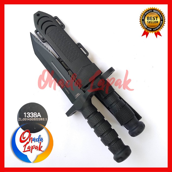 PISAU COLUMBIA 1338A - PISAU BERBURU SURVIVAL - HUNTING OUTDOOR HITAM SANGKUR BELATI ARMY TNI-AD