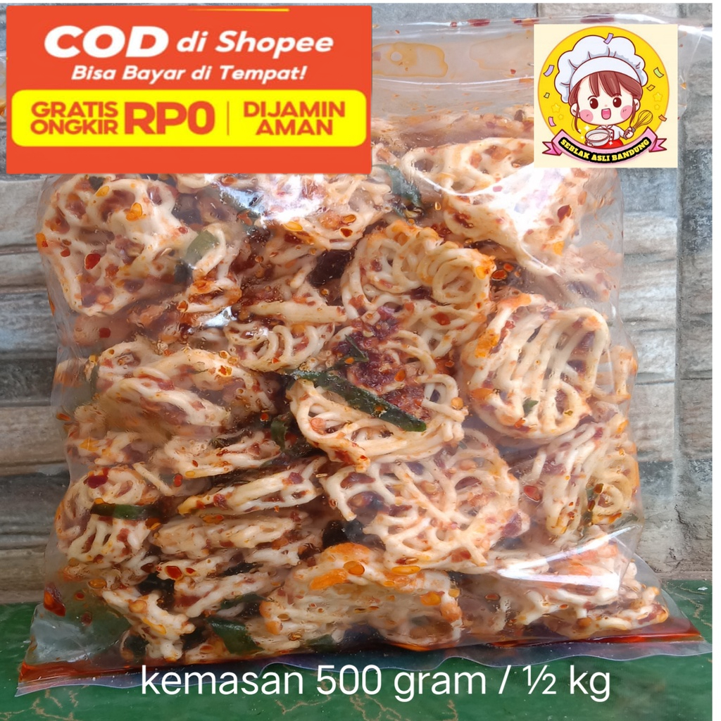 

Kerupuk Kriwil Pedas makanan pedas Seblak kering kerupuk pedas,isi 500 gram