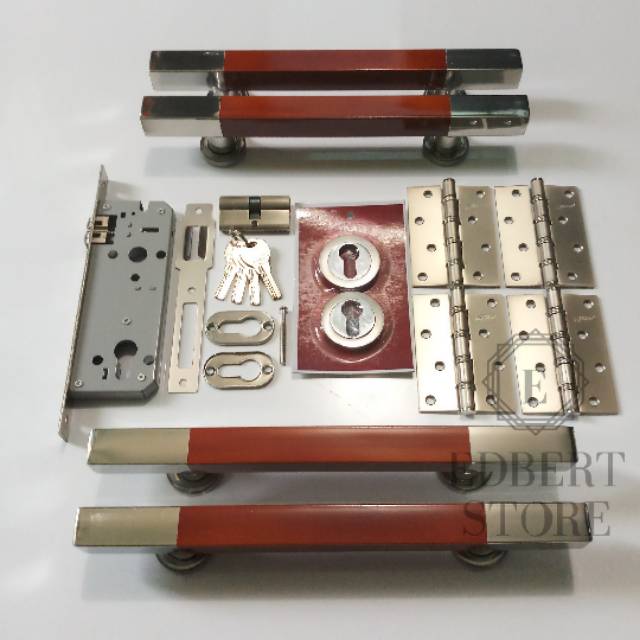 TARIKAN PINTU RUMAH / HANDLE PINTU RUMAH DUA COKLAT + BODY KUNCI PELOR + RING KUNCI + ENGSEL PINTU