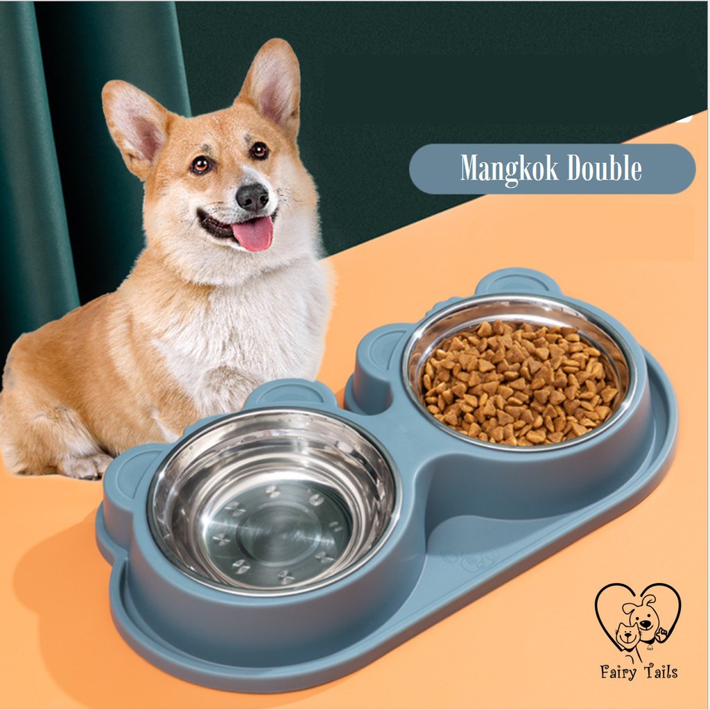 Mangkok Tempat Makan dan Minum Ganda Stainless Steel Anti-Tumpah dan Anti-Semut Untuk Kucing dan Anjing | Double Stainless Steel Food Bowl