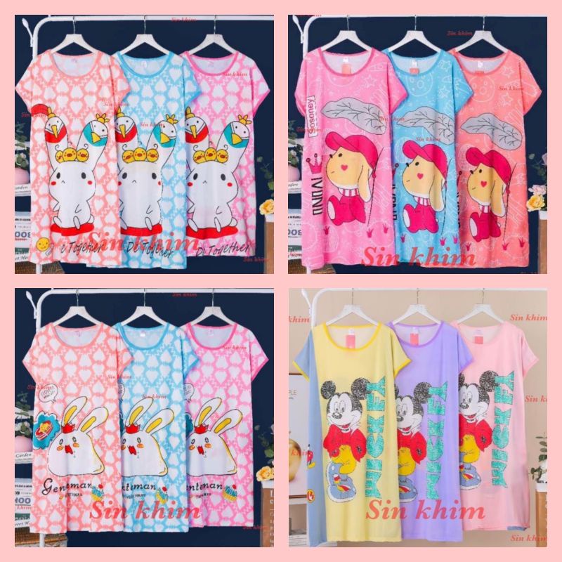 Baju tidur daster spandek import korea jumbo LD 120 spandek fullprint