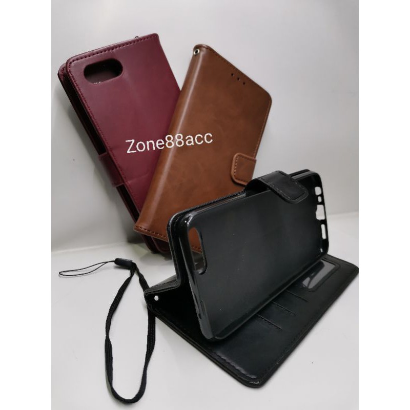 Realme C2 Leather Case Flip Cover Casing Sarung Dompet Wallet Kulit Softcase