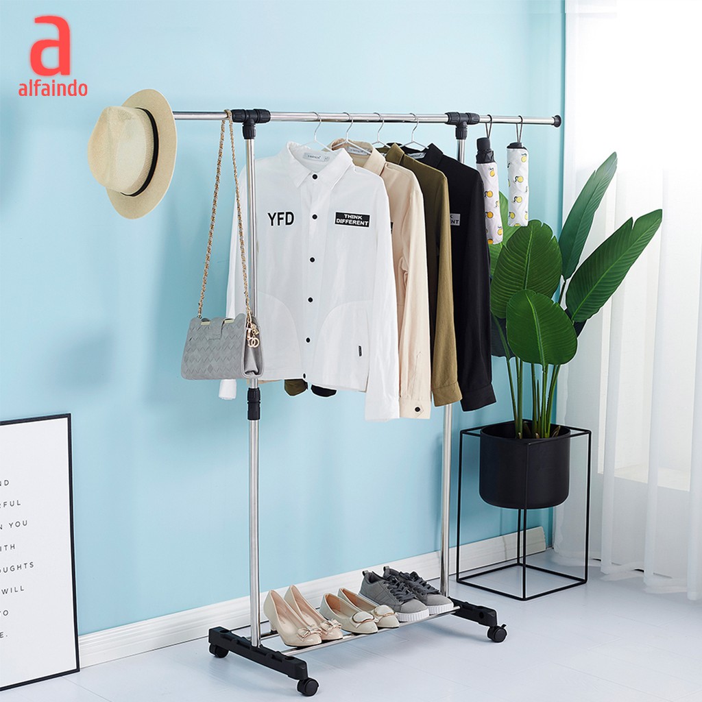 Rak Gantungan Baju Stand Hanger Jemuran Minimalis Dengan Roda GHR002