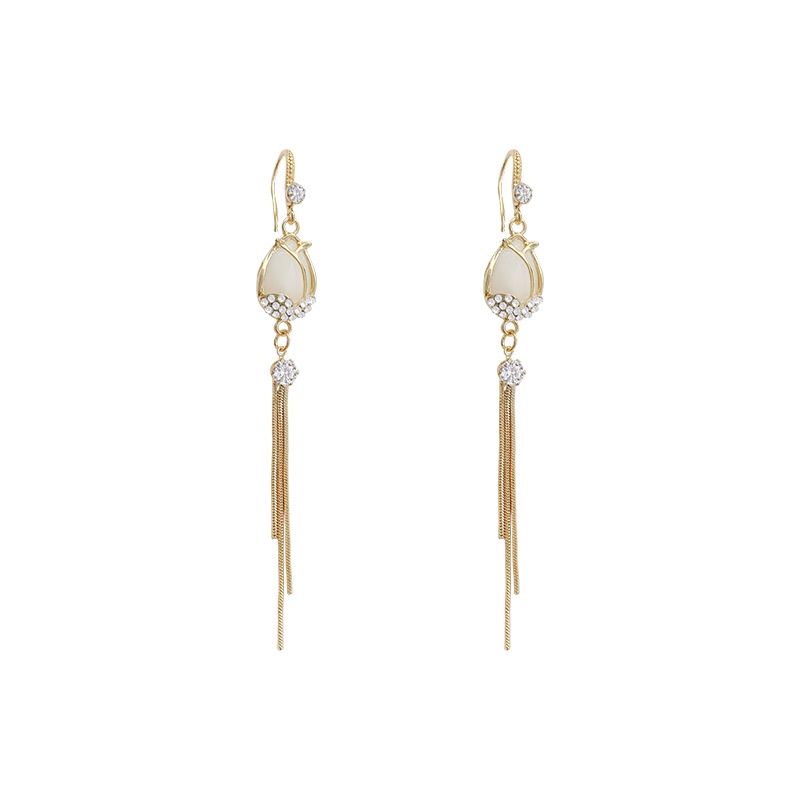 Shuling 925 Silver Needle Tulip Opal Earrings Female Long Tassel Earrings Fashion Earrings