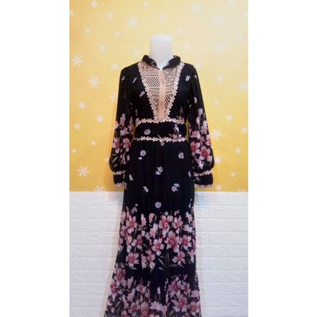 Gamis LESTY ceruty bunga mix renda / tangan balon