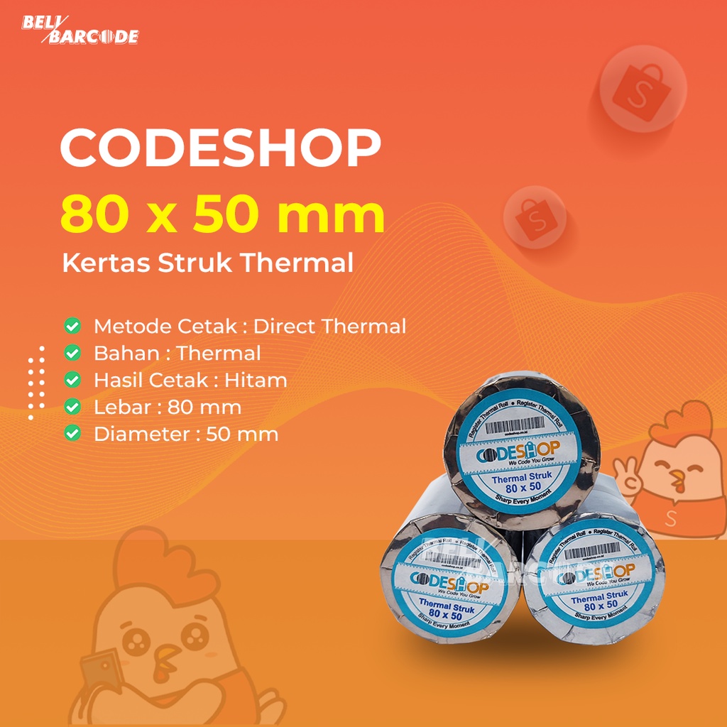 KERTAS STRUK KASIR CODESHOP 80 X 50 MM CETAK PRINTER THERMAL BLUETOOTH