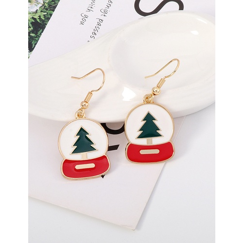 LRC Anting Gantung Fashion Color Dripping Christmas Tree Round Alloy Stud Earrings K97791