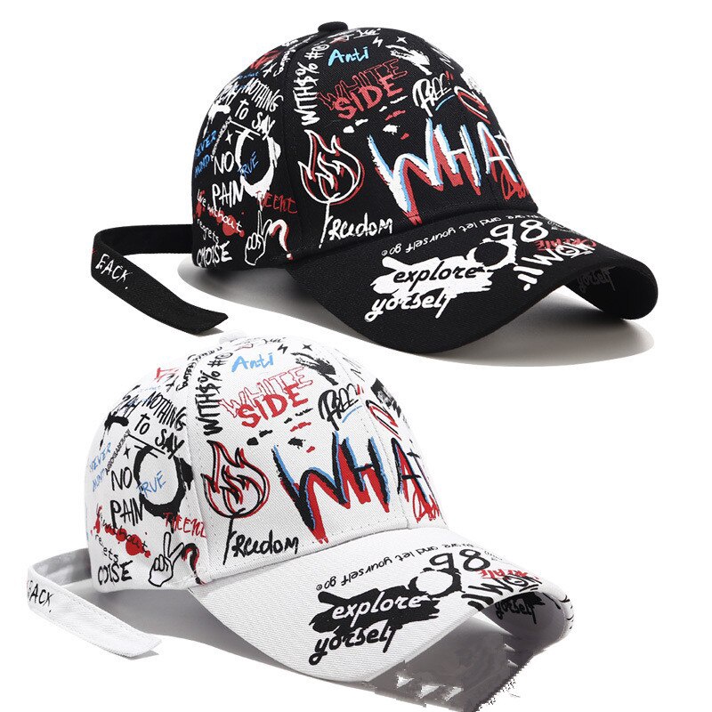 Topi baseball Motif print graffiti Bahan Katun Dapat Disesuaikan Untuk Pria Dan Wanita