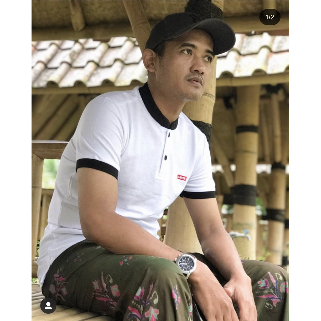 Kaos cowok berkerah shanghai putih baju polo shirt