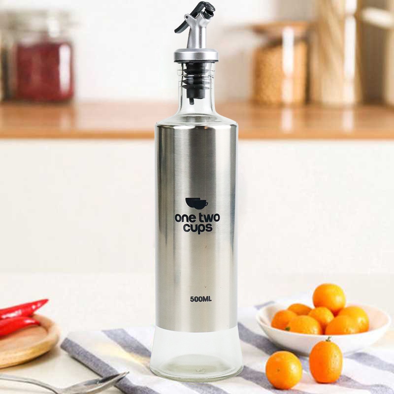 Botol Minyak Goreng Botol Penyimpanan Kecap Gula Cair Olive Oil Kopi Serbaguna Bahan Stainless Steel dan Kaca Untuk Dapur Rumah Dengan Tutup Bottle Leak-proof 300/500ml