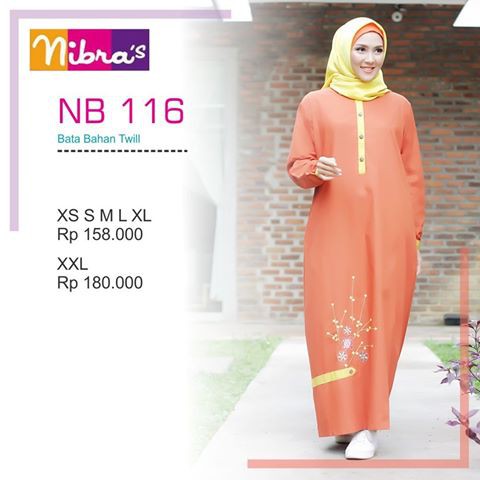 Baju gamis pesta polos kombinasi bordir motif bunga warna merah bata kuning kunyit NIBRAS NB 116