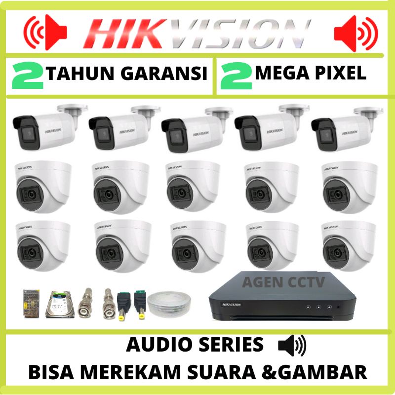 PAKET CCTV HIKVISION 16 CHANNEL 15 KAMERA 2MP AUDIO SERIES KOMPLIT TINGGAL PASANG