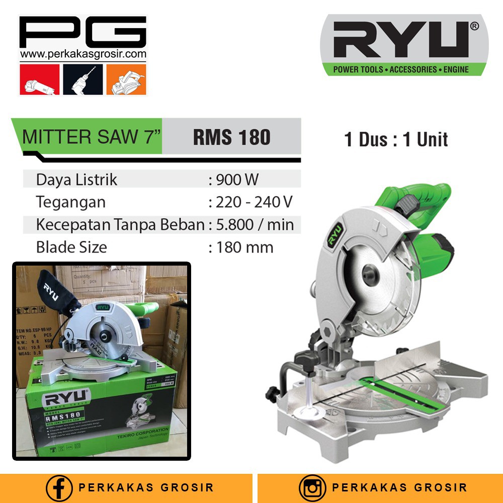 Ryu RMS 180 Mesin Potong Alumunium Kayu Mitre Saw 7" Miter Saw 7" inch