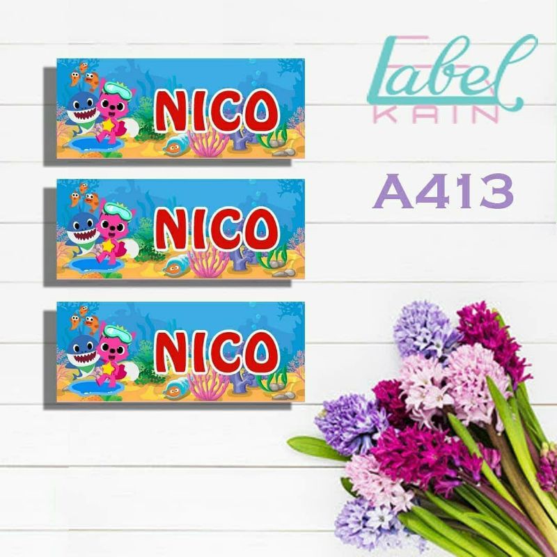 

Stiker label nama baju anak sekolah sepatu kain tas souvenir hijab