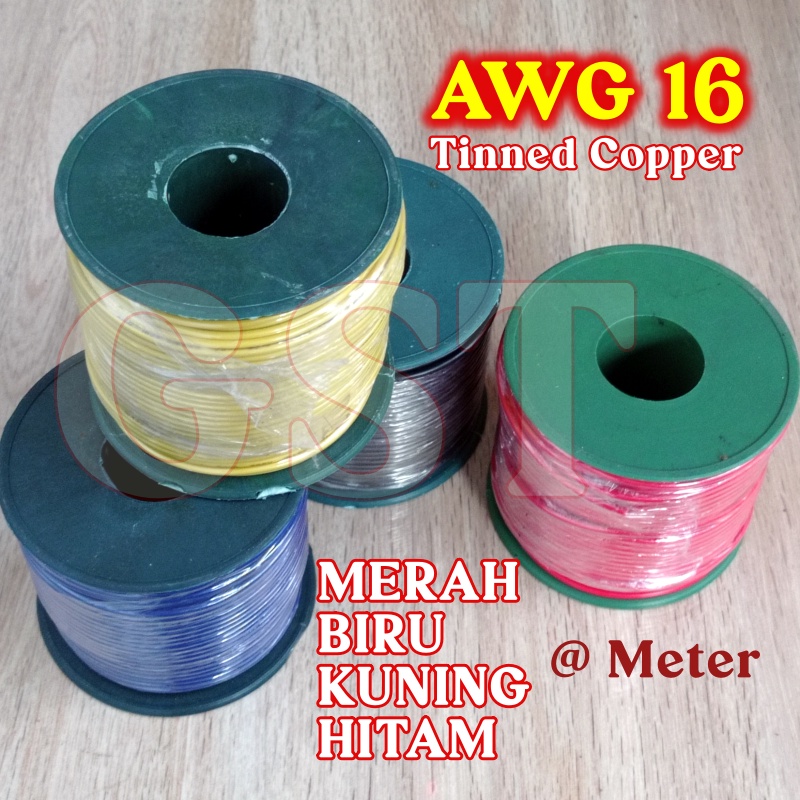 5Meter Kabel awg16 merah biru kuning hitam awg 16 serabut tinned copper