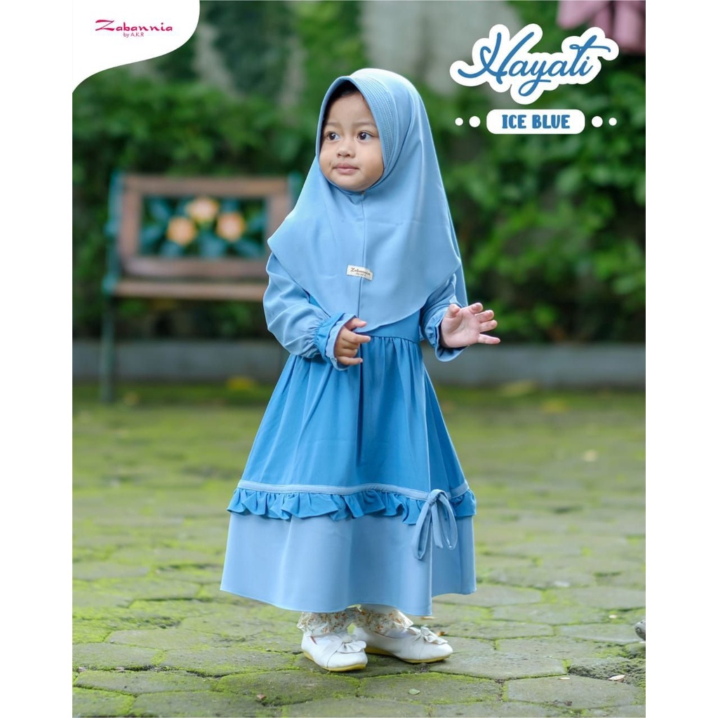 HAYATI KIDS BY ZABANNIA GAMIS DRESS BAJU BUSANA MUSLIM ANAK PEREMPUAN BAHAN TORYBURCH WARNA ICU BLUE
