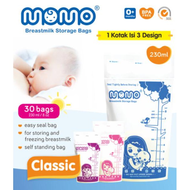 Momo Kantong Asi Classic 230 ml Breastmilk storage Bags MPASI Milk Pouch Bag READY 30pcs/box Monthly