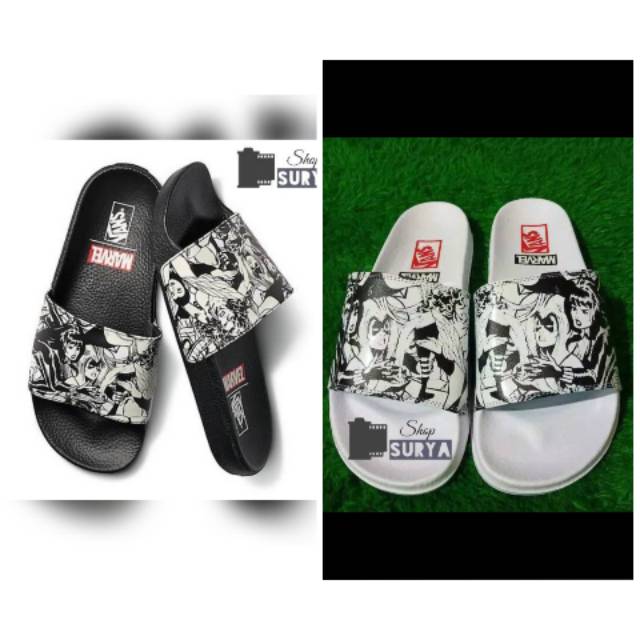 Sandal Slip On Vans Marvel black &amp; white / Sendal Slop Vans Marvel