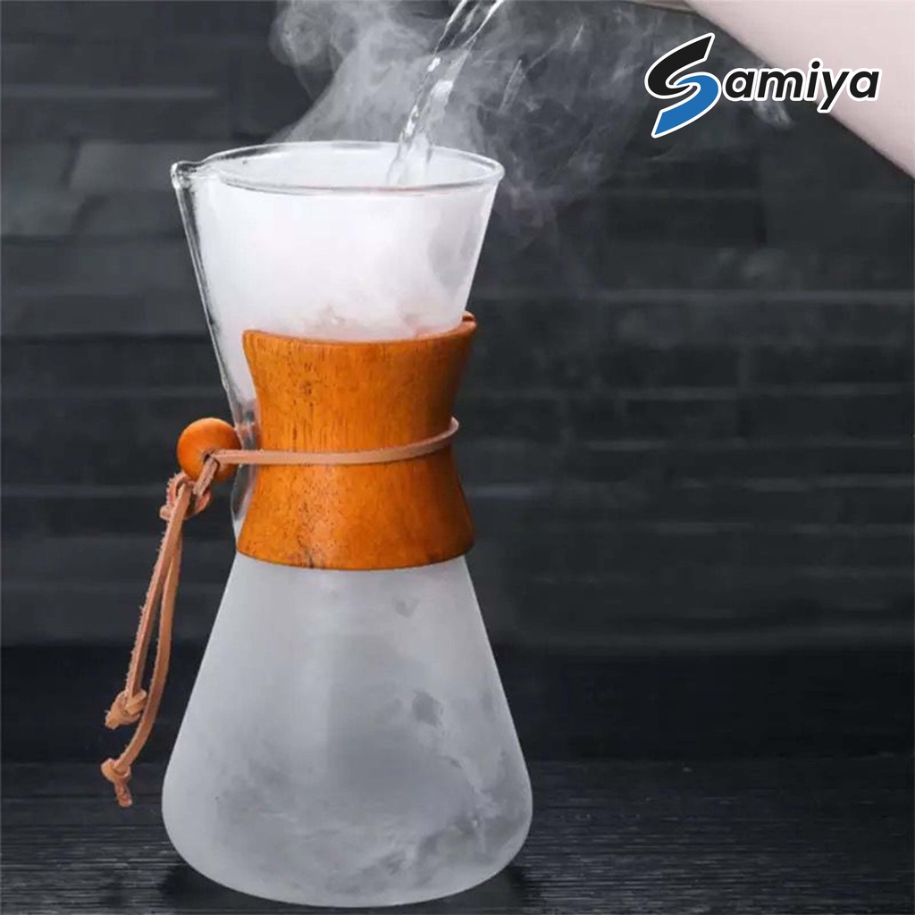 chemex coffee pot 600ml wooden handle FREE saringan filter stainless / teko kaca server kopi gagang kayu borosilicate glass heat resistant tahan panas dingin