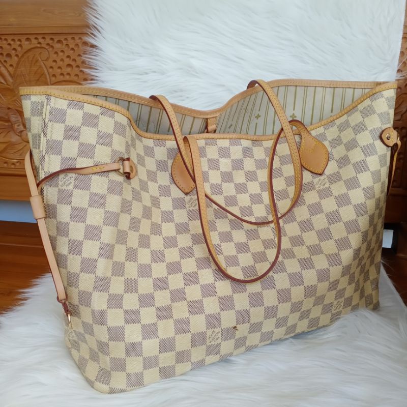Tas ala LV ll Tas Louis Vuitton LV Neverfull GM Damier Azur Putih Cream ll tas LV preloved ll tas LV