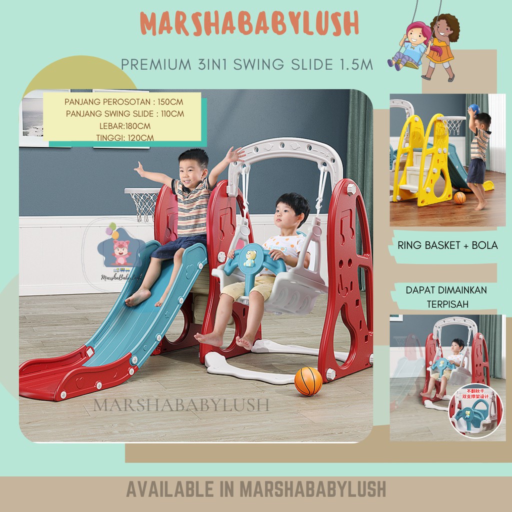 (READY CARGO) PEROSOTAN 3IN1 SWING SLIDE PEROSOTAN AYUNAN ANAK MURAH FREE RING BASKET + BOLA
