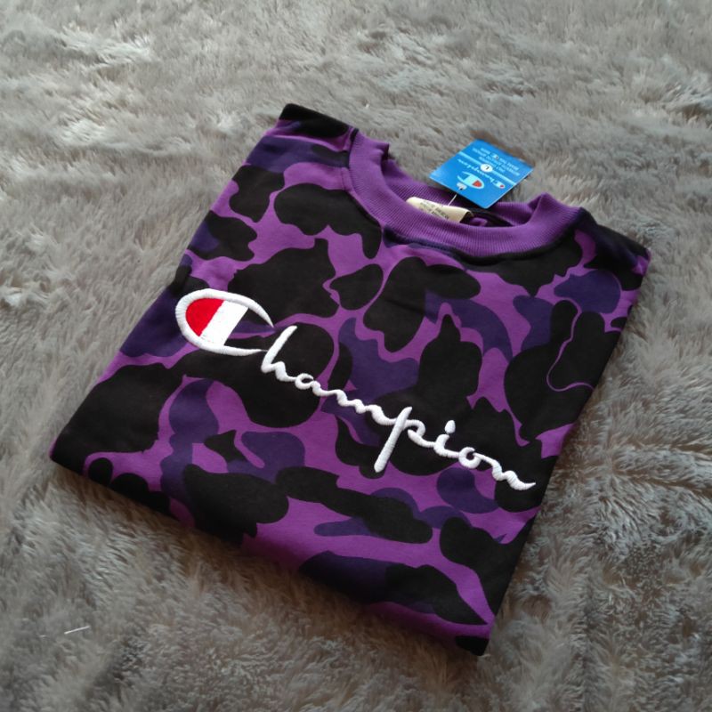 Sweater Crewneck Champion X Bape Camo Bordir FullTag &amp; Lebel