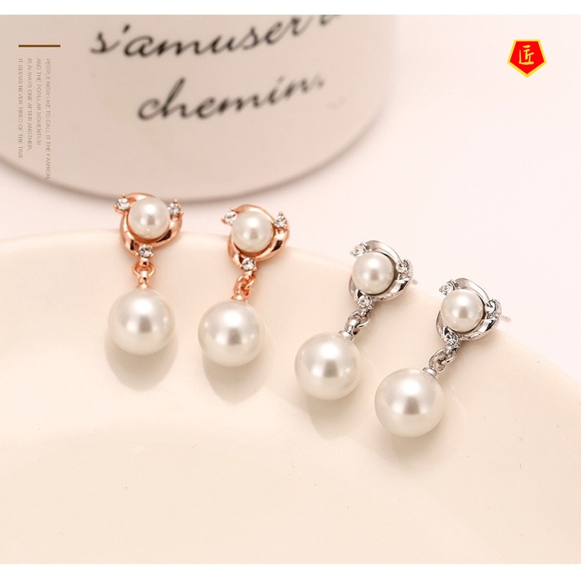 [Ready Stock]Sweet Elegant Pearl Silver Stud Earrings Women's Fashion