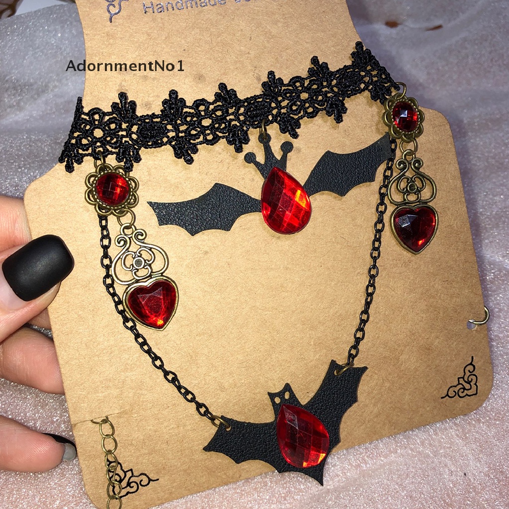 (AdornmentNo1) Kalung Choker Lace Gaya Gothic Motif Kelelawar Aksen Hollow Untuk Perhiasan Wanita / Halloween