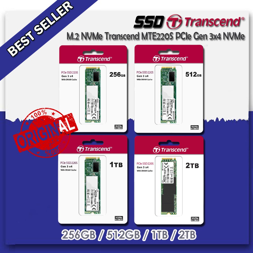 M.2 NVMe Transcend MTE220S 256 / 512GB / 1TB / 2TB SSD M.2 PCIe Gen 3x4 NVMe