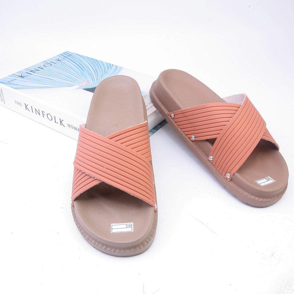 SANDAL WANITA PLATFORM SILANG GARIS SLOP KOKOP