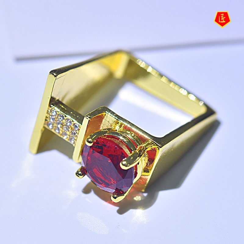 [Ready Stock]Fashion Ruby Creative Geometric Diamond Ring