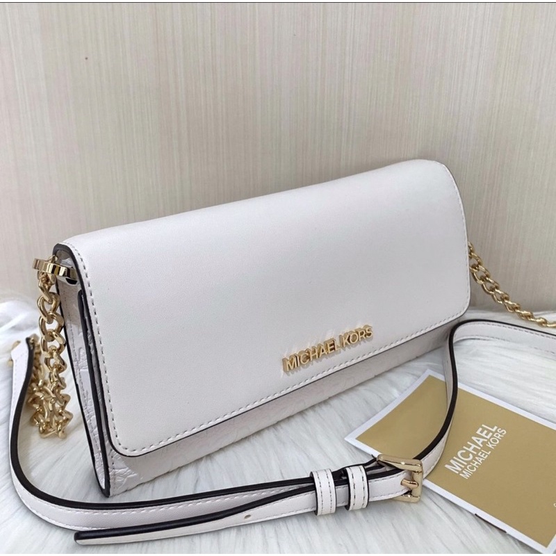 MK MICHAEL KORSLARGE WALLET ON CHAIN LEATHER OPTIC WHITE