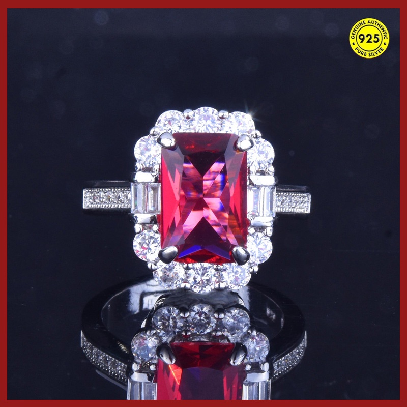 New Ruby Square Diamond Ring Luxury Colored Gems Adjustable Opening