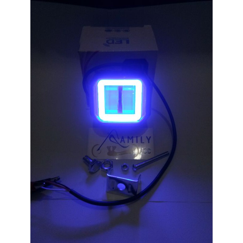 Lampu tembak daymaker mini kotak 2 LED + Ring Angel Eyes Biru