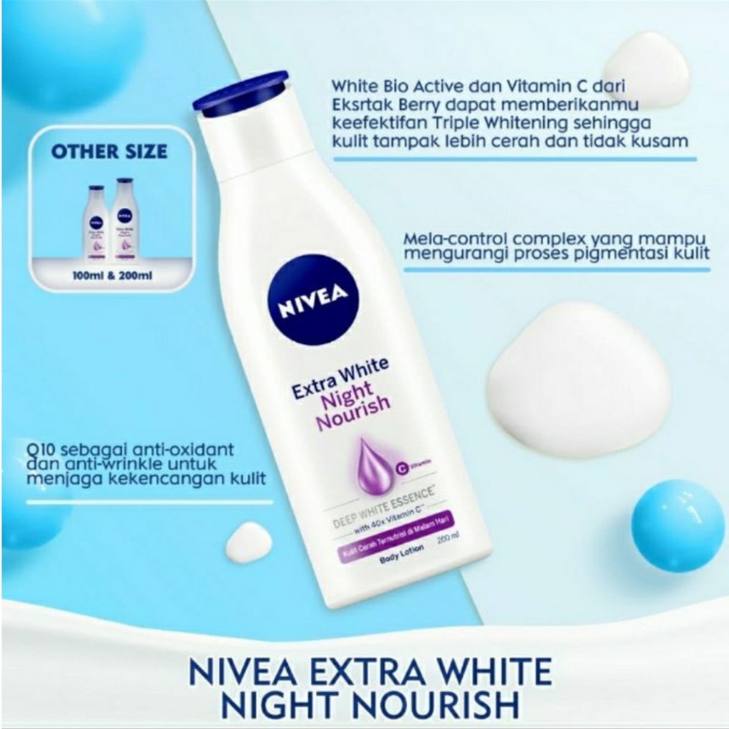 NIVEA Body Lotion (Extra White Radiant &amp; Smooth, Night Nourish, Firm &amp; Smooth, Instant White, Repair &amp; Protect, Intensive Moisture) 100 - 200 - 400 ml