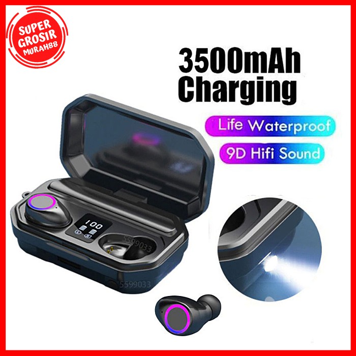 Earphone TWS Bluetooth 5.0 + Charging Case Flashlight 3500mAh M12