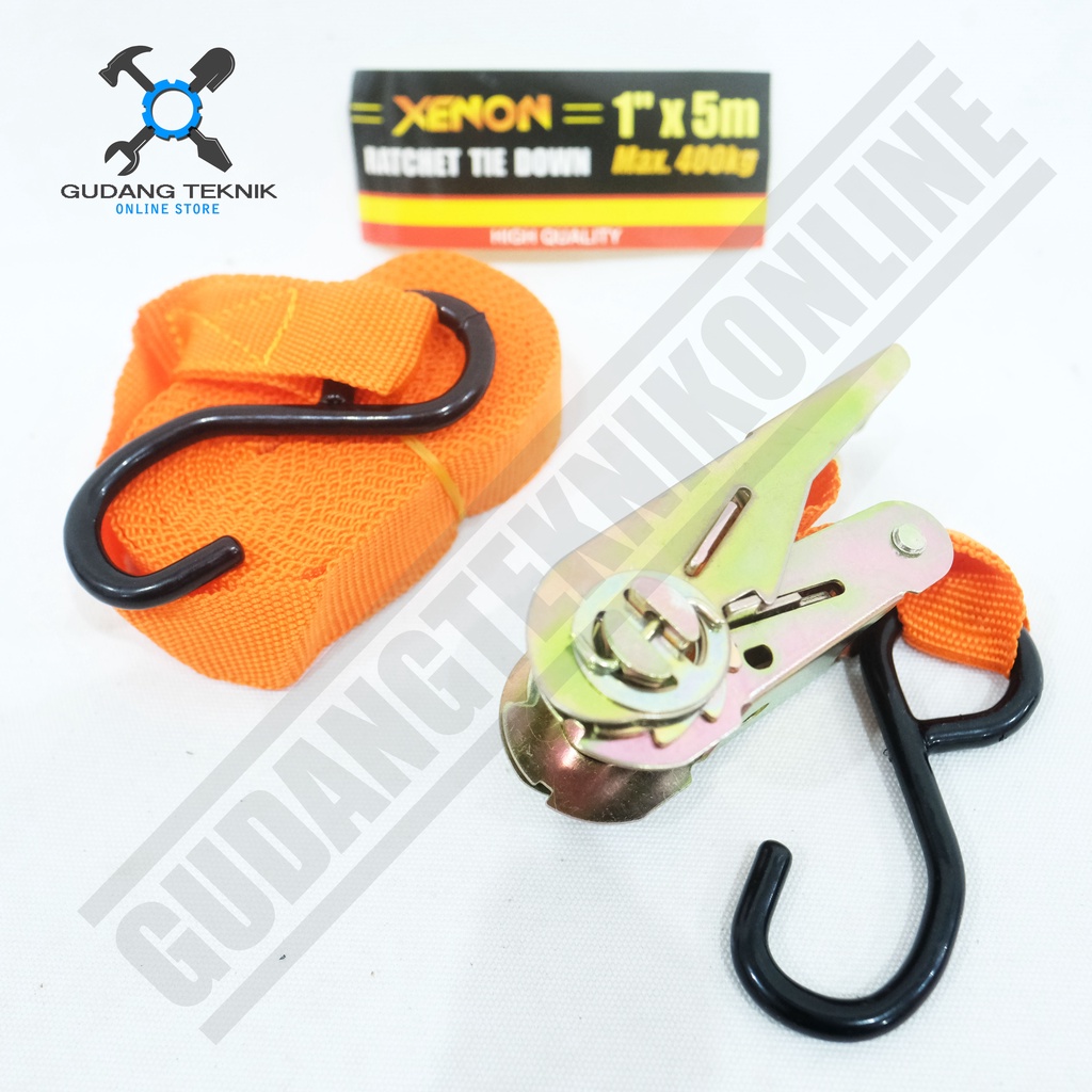 Tali Pengikat Barang 1Tx5M XENON / Ratchet Tie Down 1Ton x 5Meter - Lashing Belt Ratchet Tie 400Kg XENON
