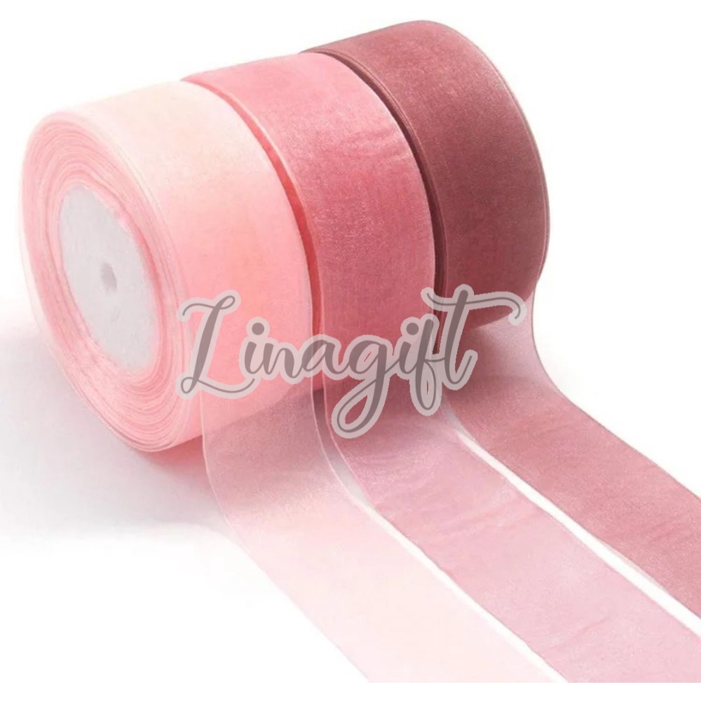 ( Rol 20 Yard ) PITA ORGANDI POLOS 20MM / PITA KADO ORGANZA SILK 3/4INCH / CHIFFON ORGANDY GIFT RIBBON 2CM