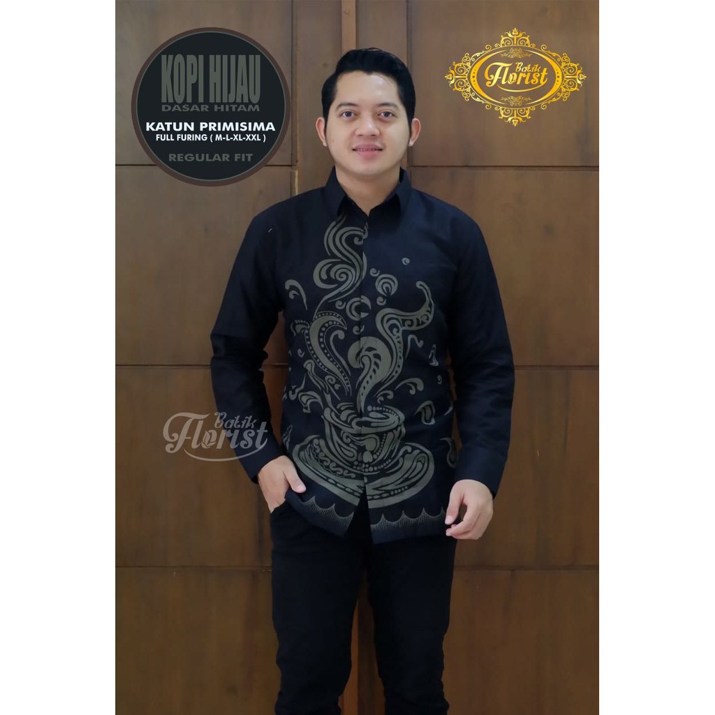 KOPI HIJAU Kemeja Batik Pria Full Furing Bahan Katun Halus Primisima