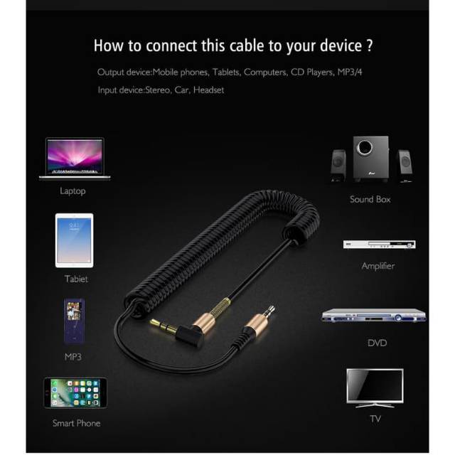 Kabel AUX SIKU L Jack Audio Male Cable 1.5m Spring 3.5mm 150cm HP laptop port jnp